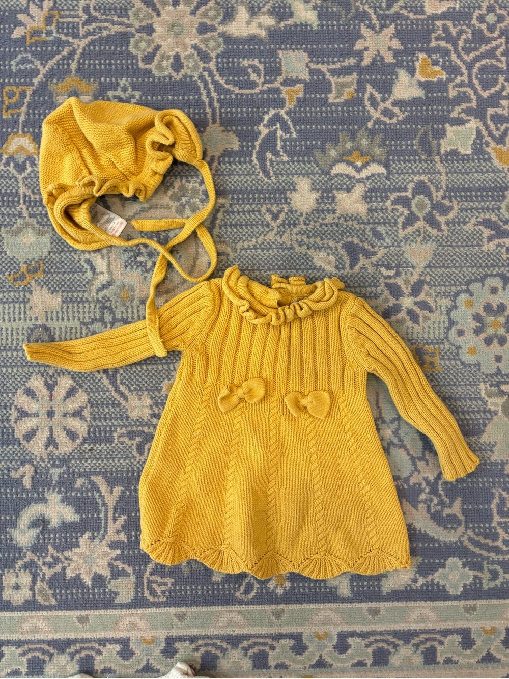 cupcakes and cashmere Knit 3-6m Dress & Bonnet in Yellow Baby